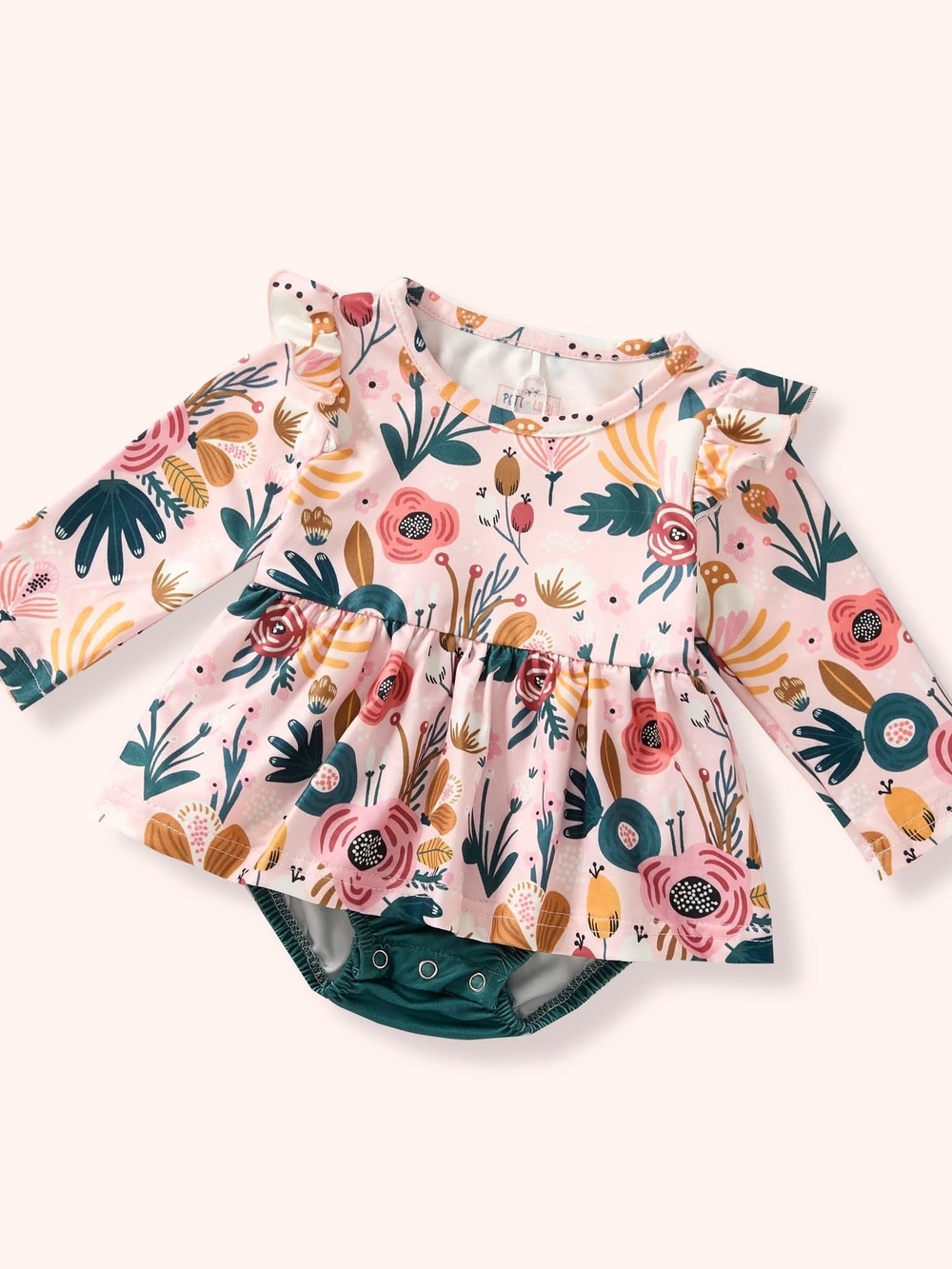 Floral Peplum Long-Sleeve Bodysuit in Pink - Kids One-Piece